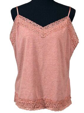 Apostrophe Dusty Pink Lace Trim Built-In Bra Y2K Tank Camisole Size XL